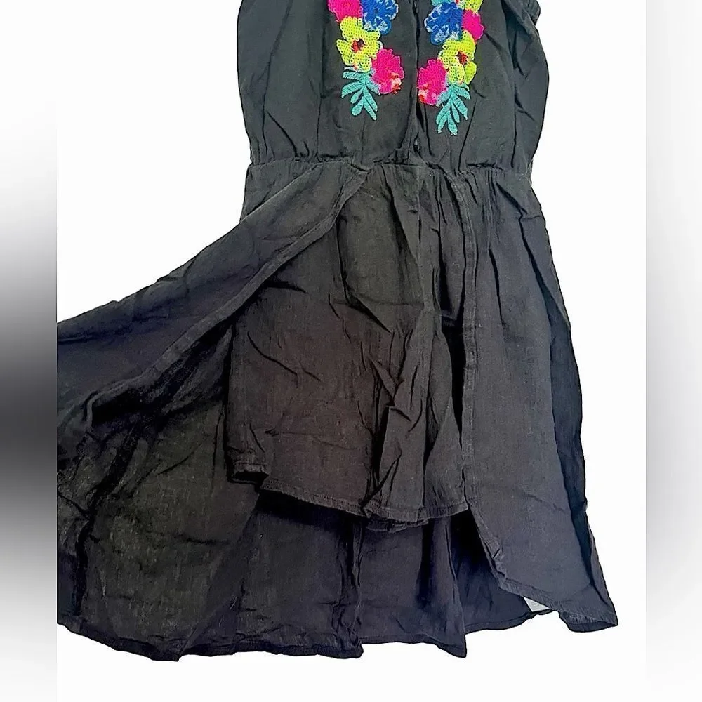 Justice Black Gauzy Romper Dress Girls 10 Neon Flower Embellishment on Top